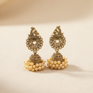 Saffron Era Oxidised Gold Plated Pearl Jhumka Earrings for Women & Girls | Traditional Ethnic Jewellery for Wedding, Party & Festive Wear