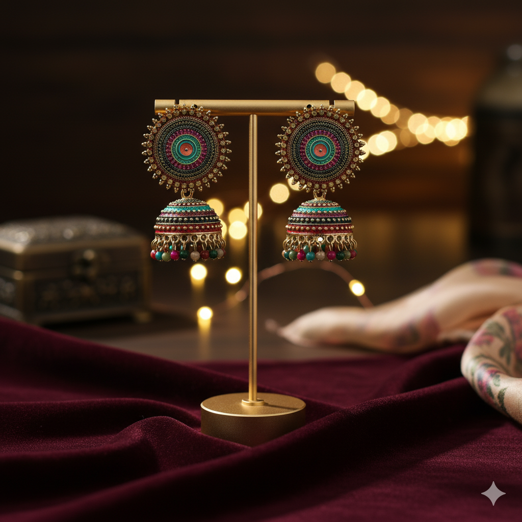 Trending Meenakari Jhumka Earrings: Multi-Color Oxidized Indian Ethnic Jewelry - Image 3