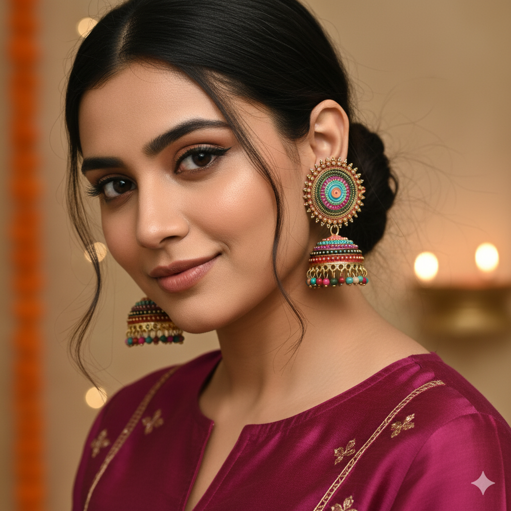 Trending Meenakari Jhumka Earrings: Multi-Color Oxidized Indian Ethnic Jewelry